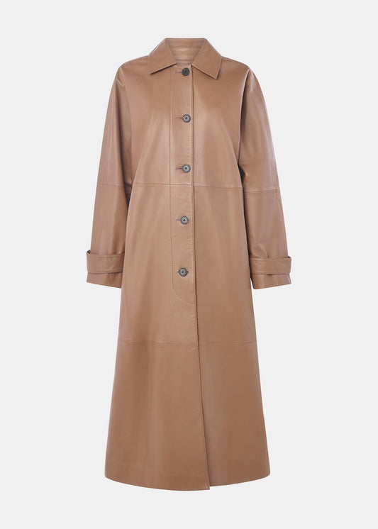 Taupe Leather Car Coat