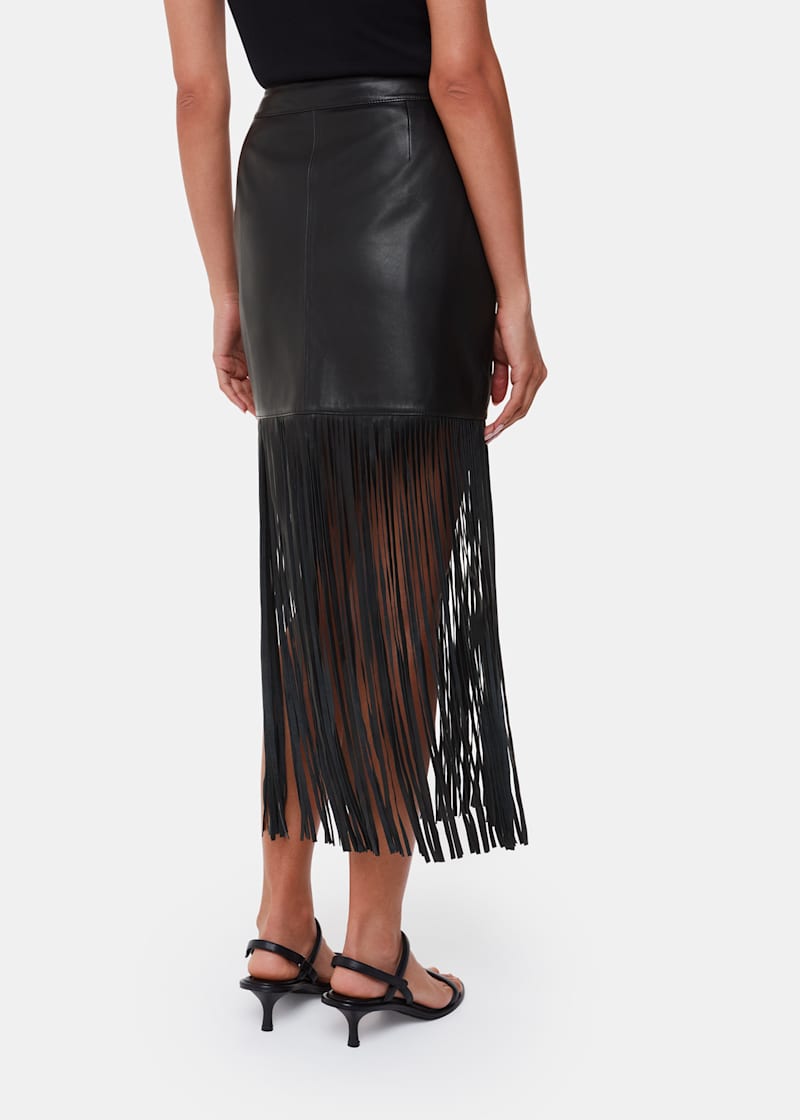 Black Leather Fringed Mini Skirt