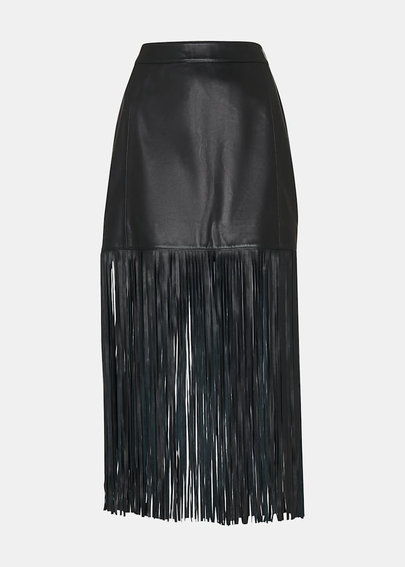 Black Leather Fringed Mini Skirt