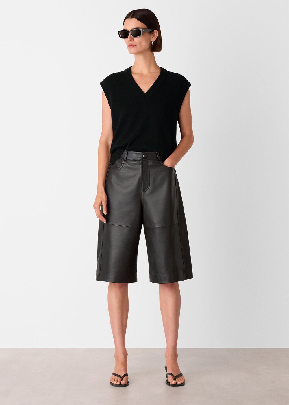 Black Leather Knee Short