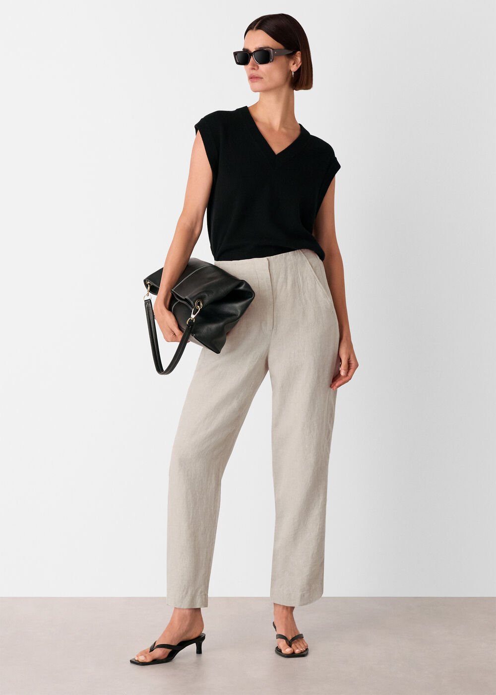 Oatmeal Linen Barrel Trouser