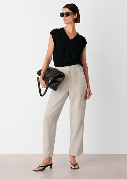 Oatmeal Linen Barrel Trouser