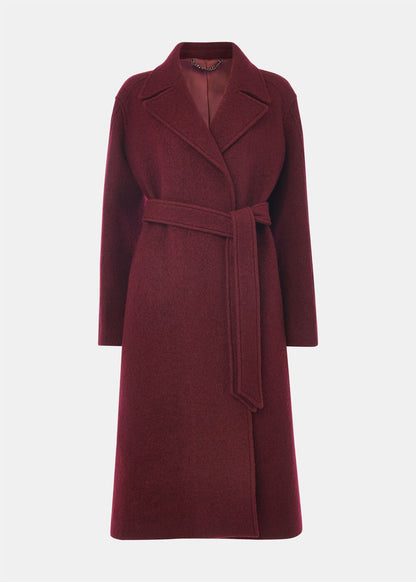 Burgundy Long Belted Wool Coat