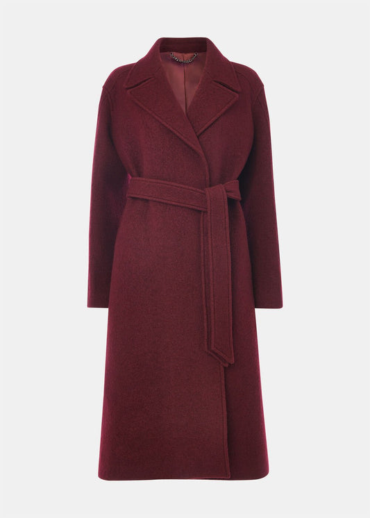 Burgundy Long Belted Wool Coat