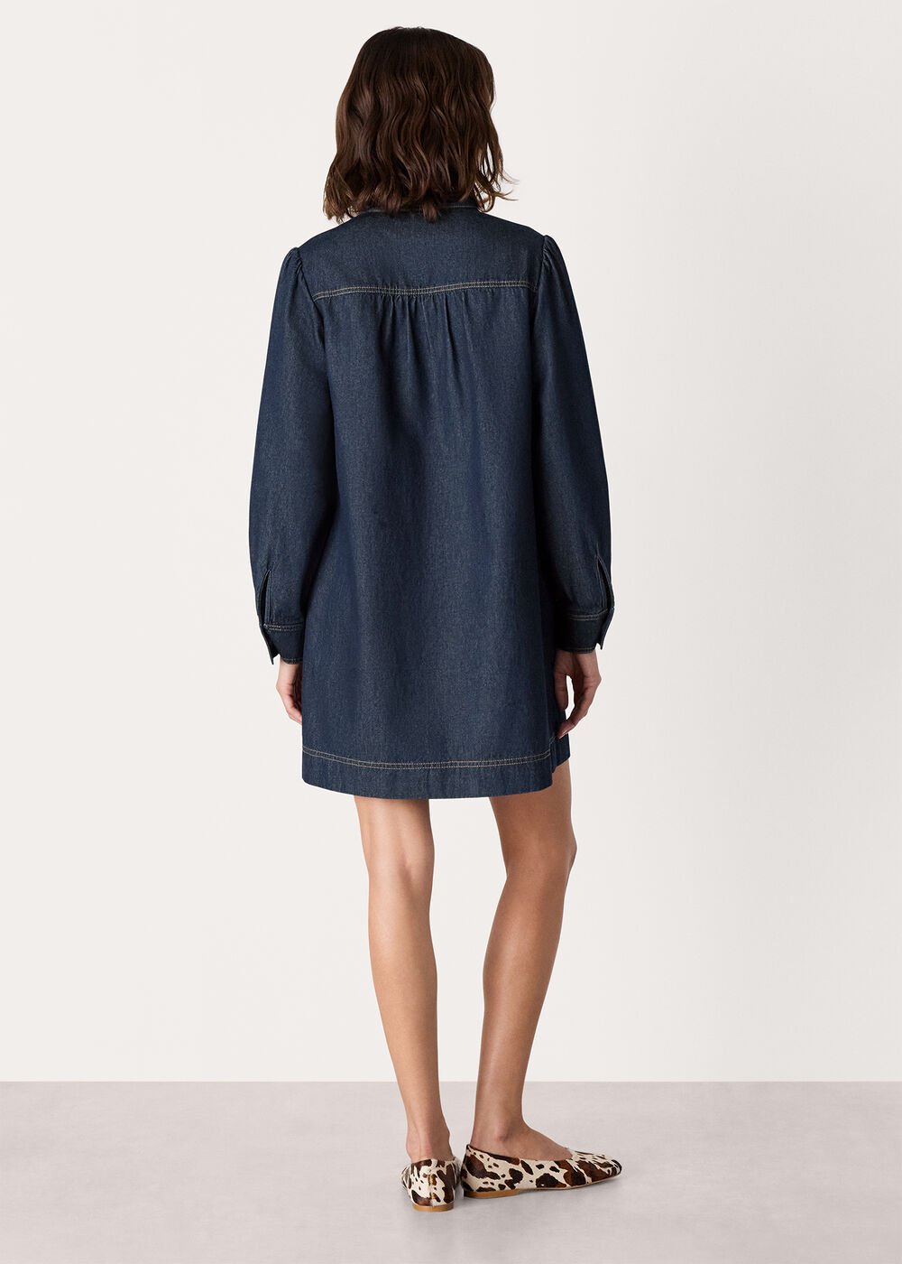 Dark Denim Long Sleeve Shift Mini Dress