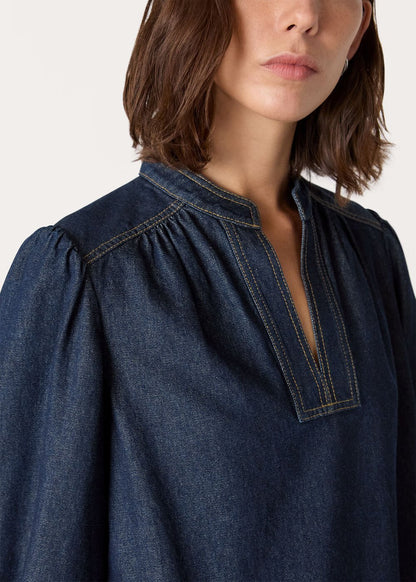 Dark Denim Long Sleeve Shift Mini Dress