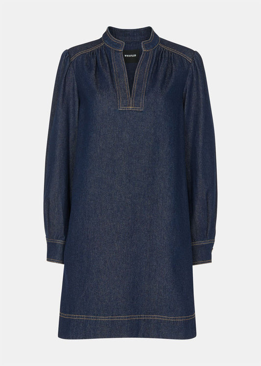 Dark Denim Long Sleeve Shift Mini Dress
