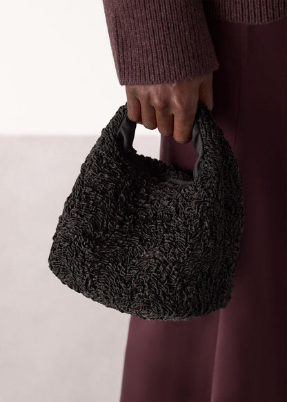 Black Luz Satin Ruched Mini Bag