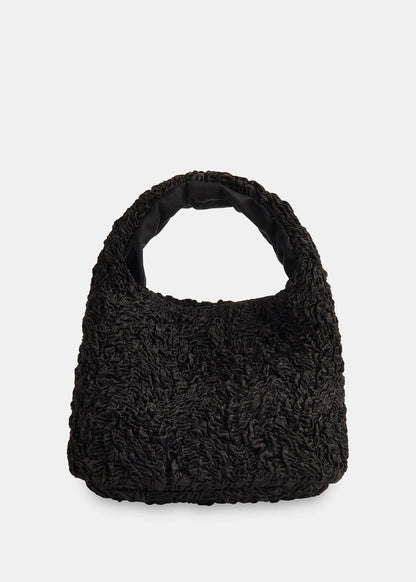 Black Luz Satin Ruched Mini Bag