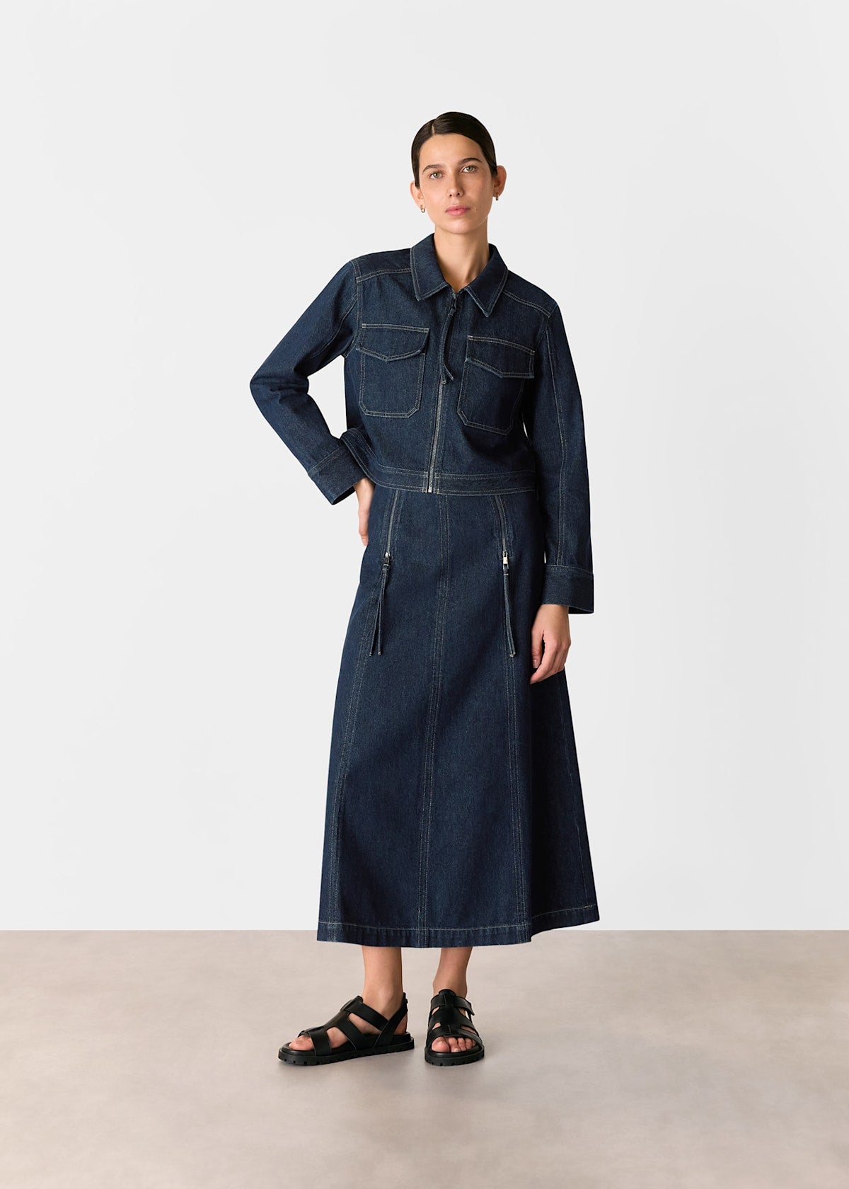 Dark Denim Madri Western Midi Skirt