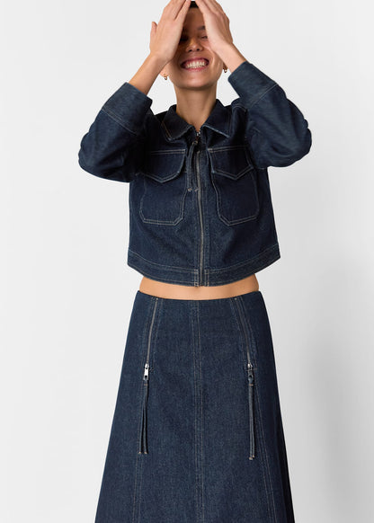 Dark Denim Madri Western Midi Skirt