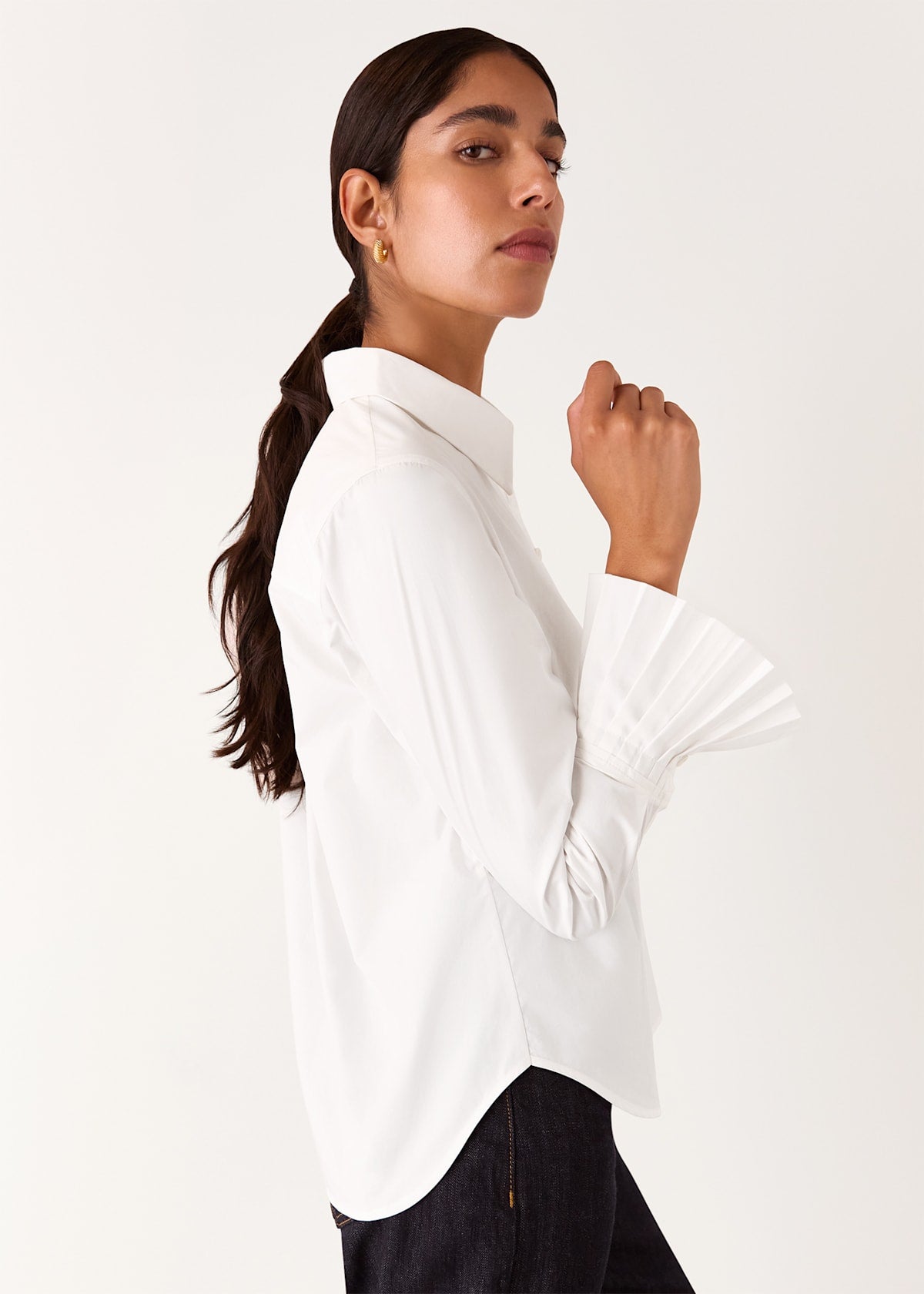 White Marcy Pleated Cuff Shirt