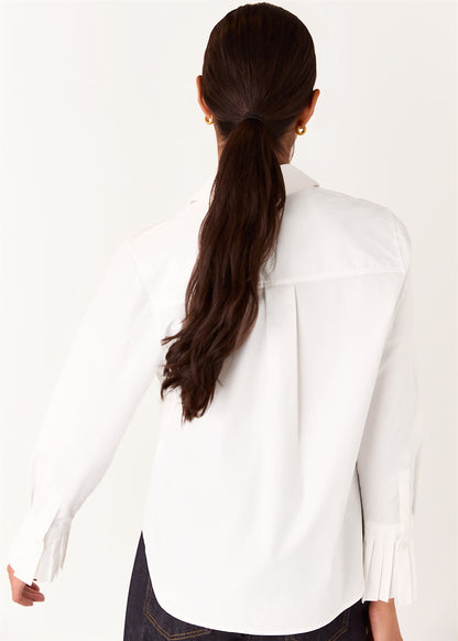 White Marcy Pleated Cuff Shirt