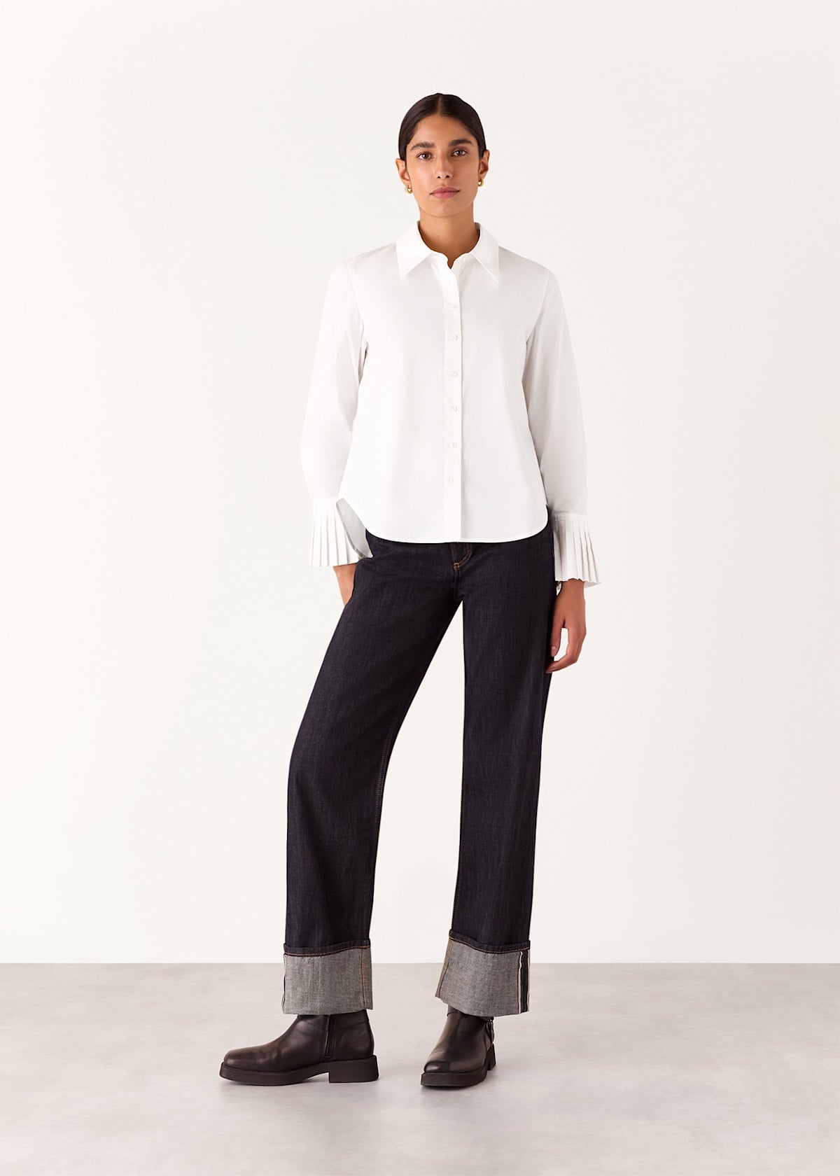 White Marcy Pleated Cuff Shirt