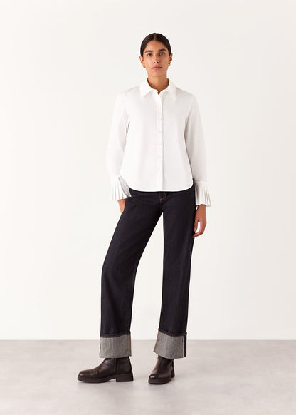 White Marcy Pleated Cuff Shirt