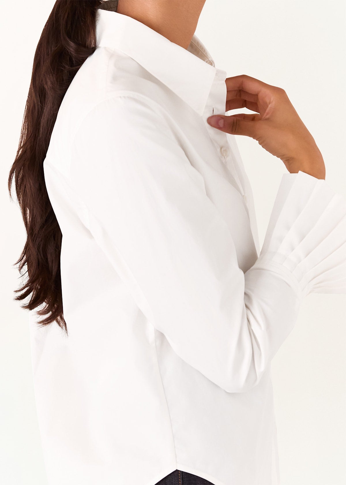 White Marcy Pleated Cuff Shirt