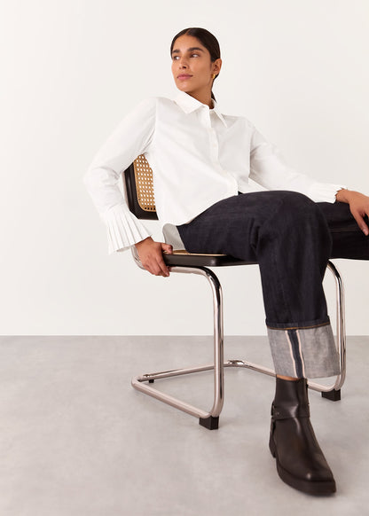 White Marcy Pleated Cuff Shirt