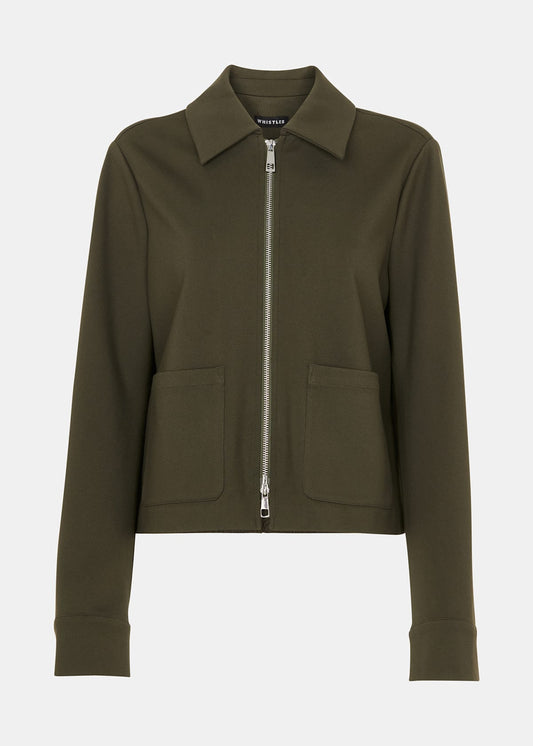 Khaki Marla Ponte Zip Through Jacket