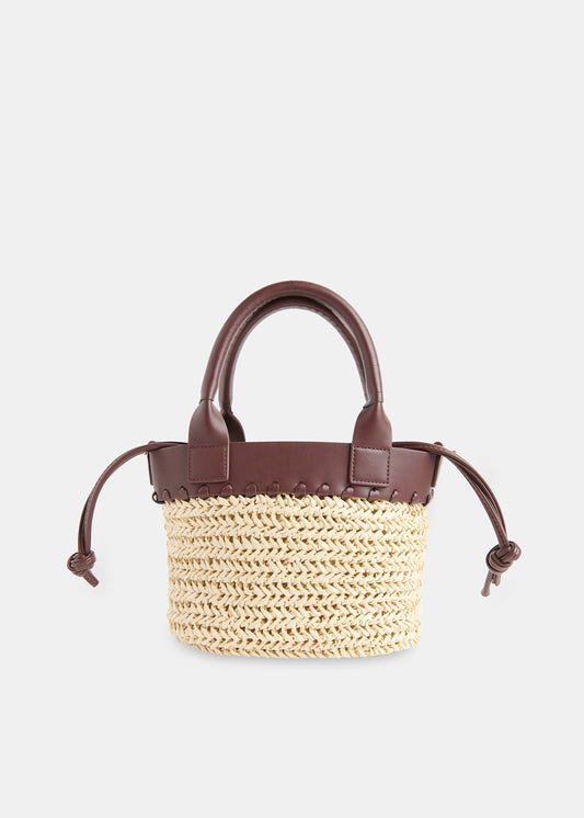 Neutral May Collar Straw Crossbody Bag