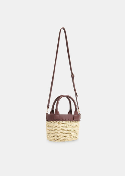 Neutral May Collar Straw Crossbody Bag