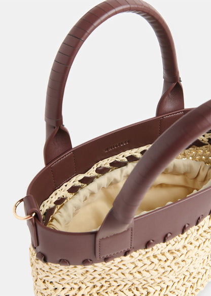 Neutral May Collar Straw Crossbody Bag