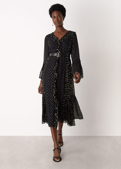 Black/Multi Metallic Dobby Ruffle Dress