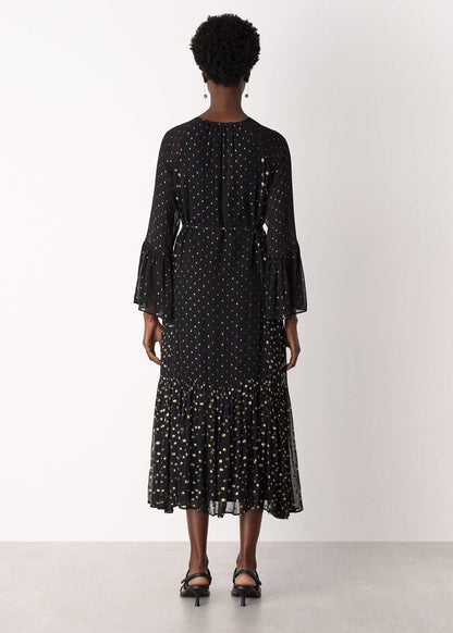 Black/Multi Metallic Dobby Ruffle Dress