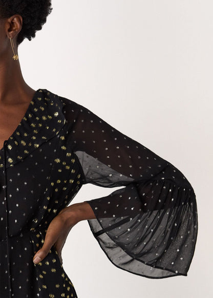 Black/Multi Metallic Dobby Ruffle Dress