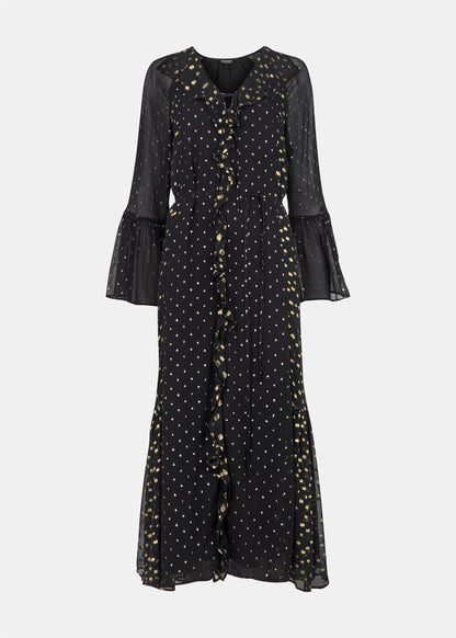 Black/Multi Metallic Dobby Ruffle Dress