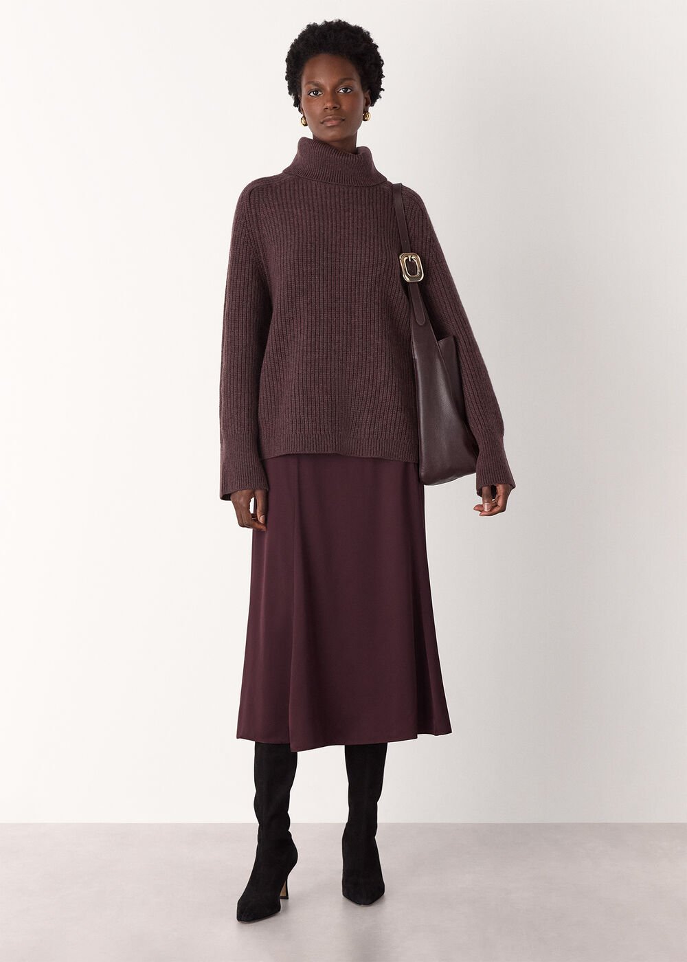 Burgundy Midi Satin Bias Skirt