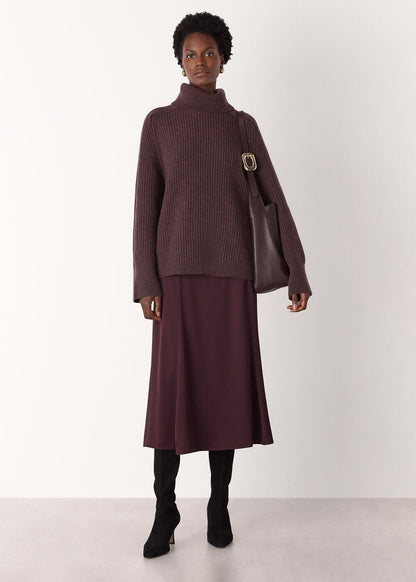 Burgundy Midi Satin Bias Skirt