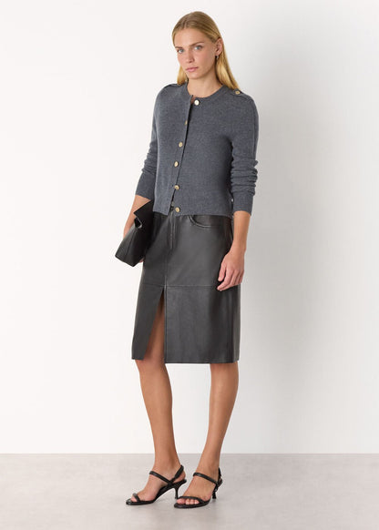 Dark Grey Military Crew Neck Cardigan