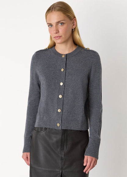 Dark Grey Military Crew Neck Cardigan