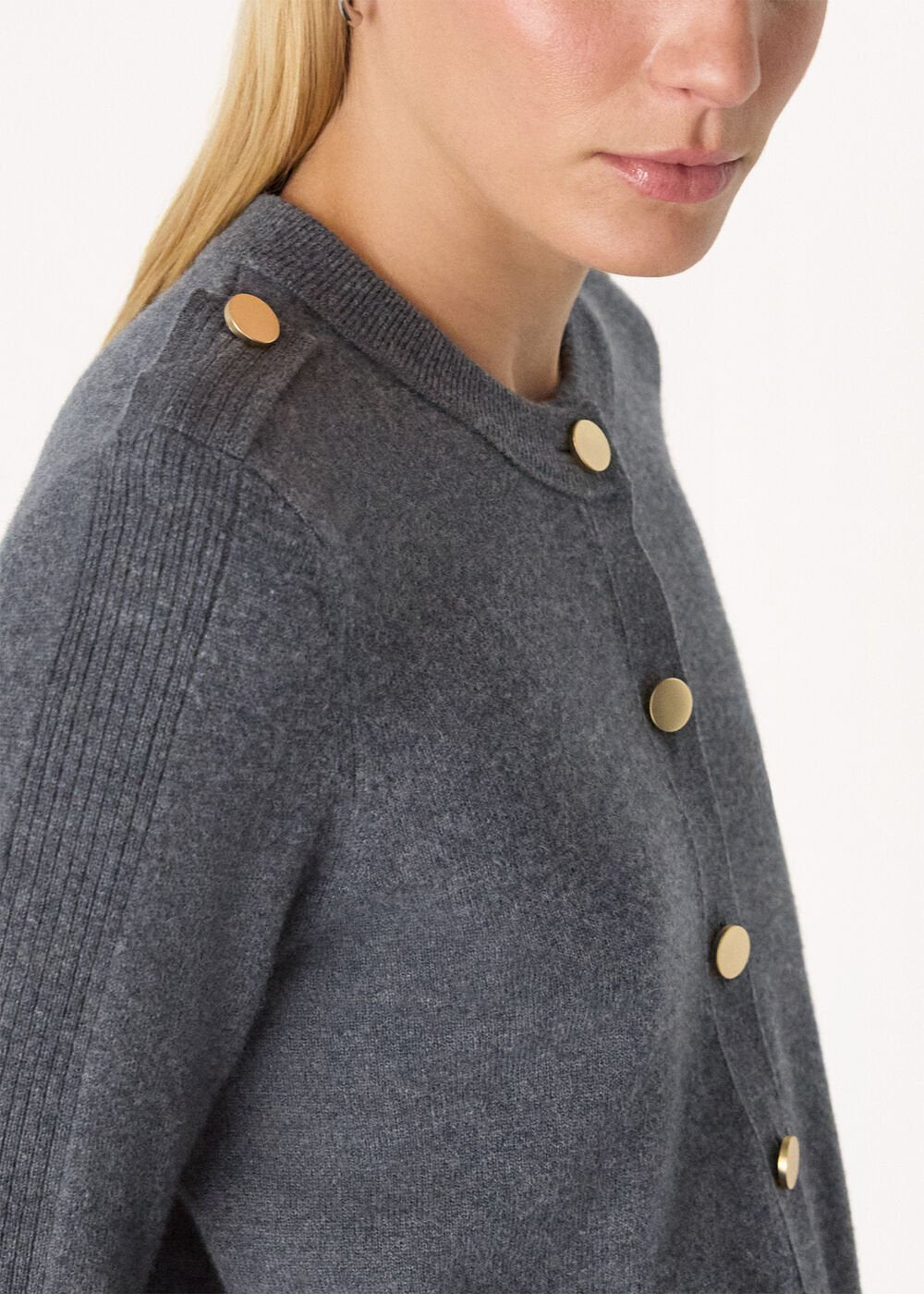 Dark Grey Military Crew Neck Cardigan