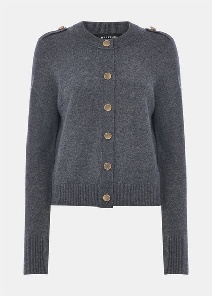 Dark Grey Military Crew Neck Cardigan