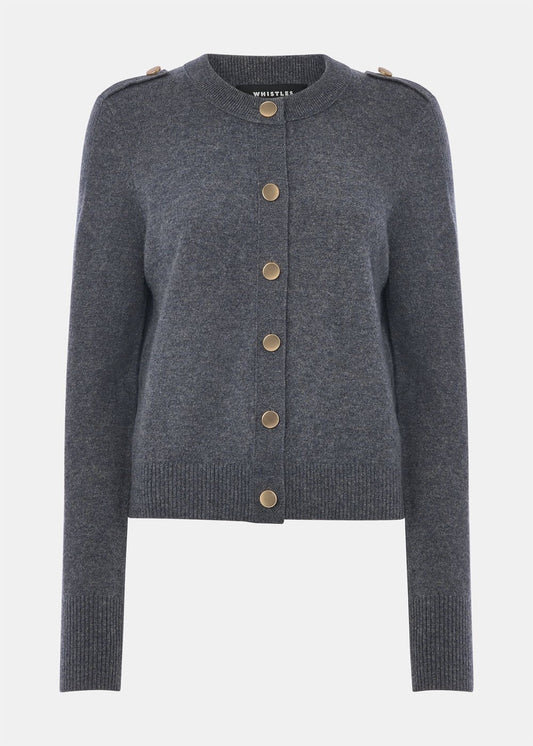 Dark Grey Military Crew Neck Cardigan