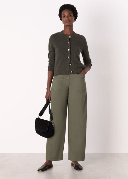 Khaki Military Crew Neck Cardigan
