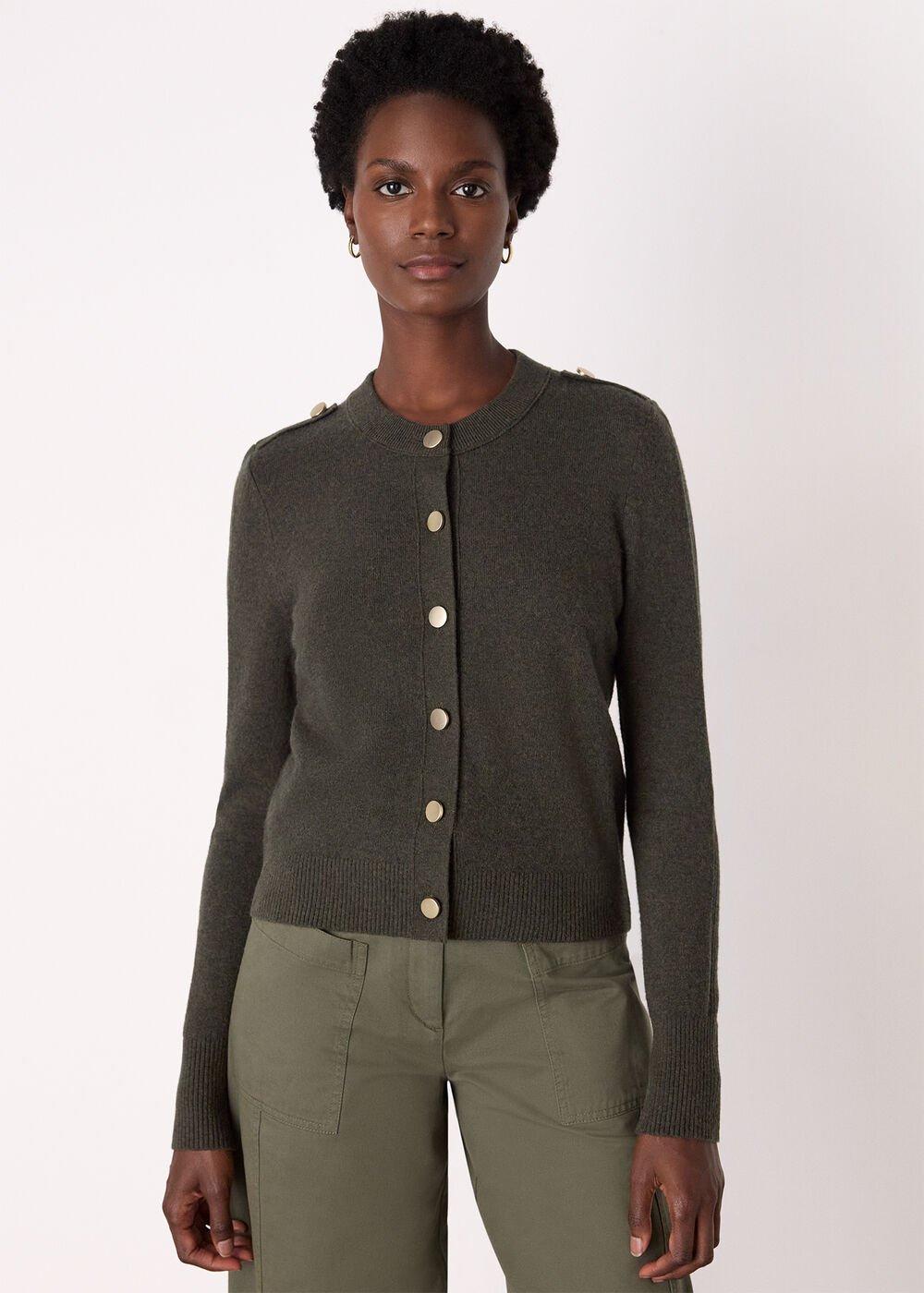Khaki Military Crew Neck Cardigan