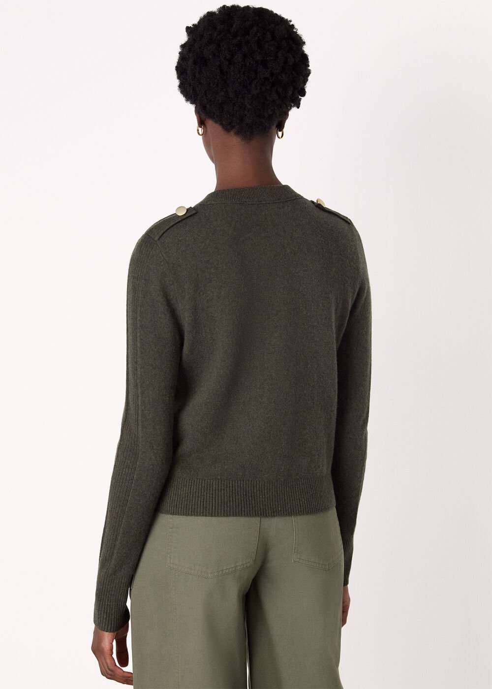 Khaki Military Crew Neck Cardigan