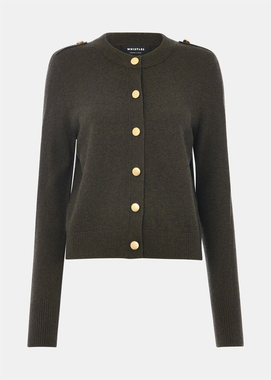 Khaki Military Crew Neck Cardigan