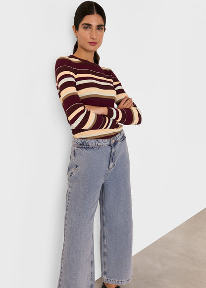 Multicolour Multi Stripe Crew Neck Knit