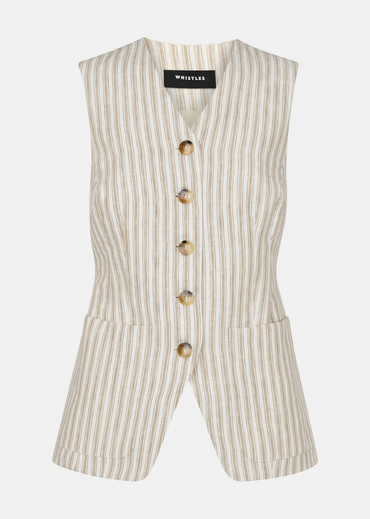 Neutral Linen Stripe Waistcoat