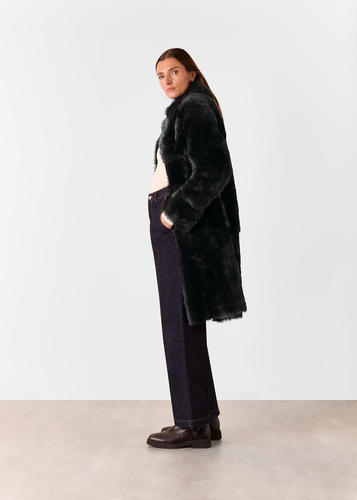 Black Odette Long Shearling Coat