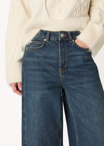 Dark Denim Panel Wide Leg Jean