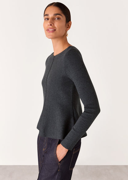 Dark Grey Peplum Detail Knit Top