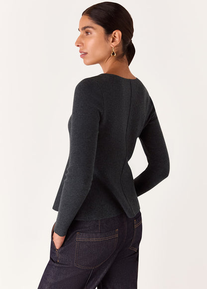 Dark Grey Peplum Detail Knit Top