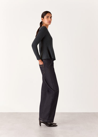 Dark Grey Peplum Detail Knit Top