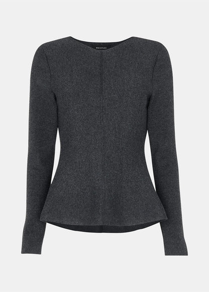 Dark Grey Peplum Detail Knit Top