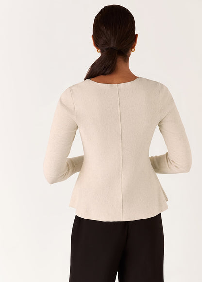 Neutral Peplum Detail Knit