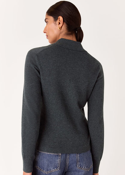Dark Grey Cotton Blend Button Down Knit Top